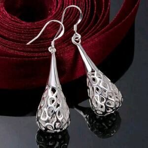 925 Sterling Silver Teardrop Earrings Ornate Women's Vtg Boho Fashion Gift